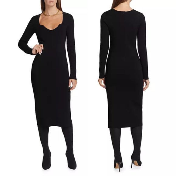 NWT Veronica Beard Imka Sheath Midi Dress Sz XS Black Cashmere Knit Sweetheart - Picture 2 of 2